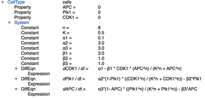 Intracellular ODE system defined with `CellType` scope.