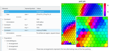 Hexagonal cells tissue scaled in size and resolution via global variables.